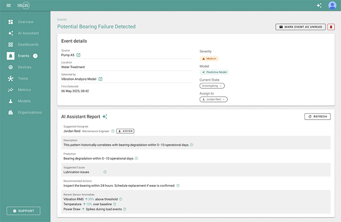 screenshot of a Davra custom predictive maintenance solution