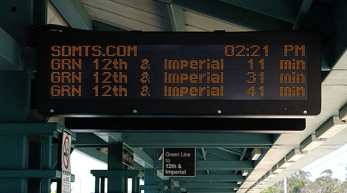 dot matrix display showing next arriving trains