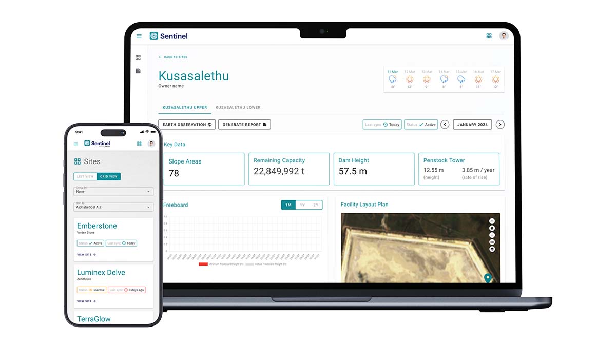 A laptop and smartphone side by side, each displaying the Sentinel application.