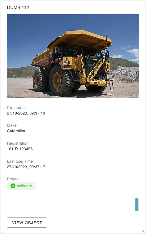 Asset Details Visualisation on a dashboard showing a picture of a dump truck.